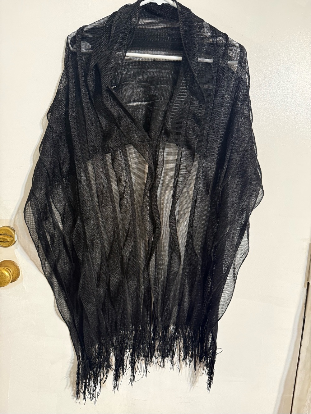 Sheer Black Fringe Wrap - Women Intimates & Sleepwear Black Lace Sheer Kimono Ca - Picture 1 of 8